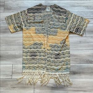 Vocal knitted long cardigan with fringe and rhinestones size large